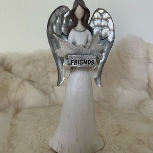 St. Nicholas Square Silver and White Angel Figurine. Wood & Metal
